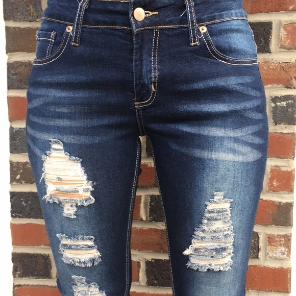 WTD Denim - FLASH SALE Dark Blue wash ripped distressed jeans